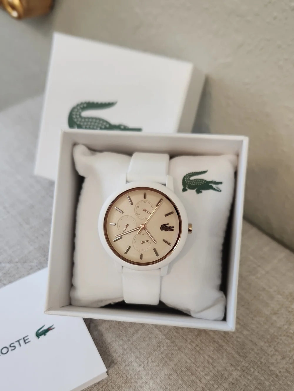 Lacoste White Silicone Watch with Rose Gold-Tone Dial